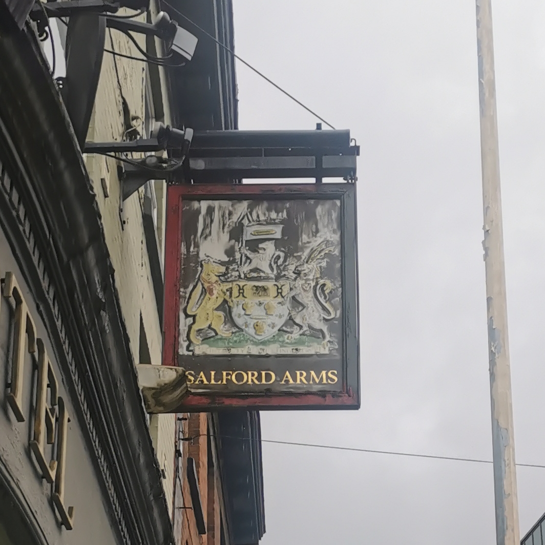 Bees on Salford Coat of Arms, pub sign at Salford Arms, Chapel Street