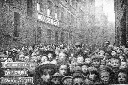 Crowds of children at Wood Street Mission